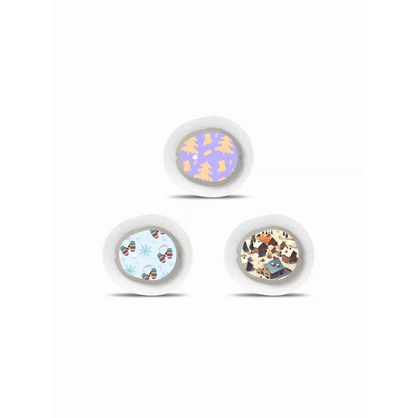 Winter-themed Dexcom G7 sensor stickers with festive Christmas designs.