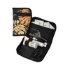 Compact diabetic travel case with compartments for glucometer, strips, and accessories.