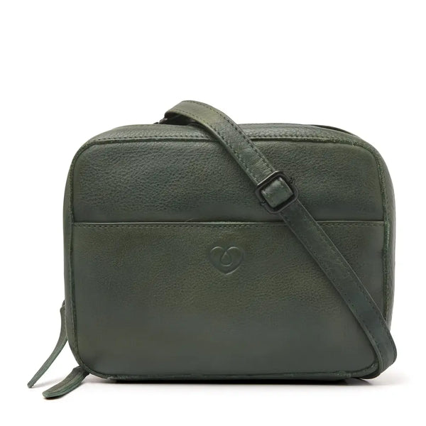 Green Leather Diabetic Supplies Shoulder Bag - ALICE front view
