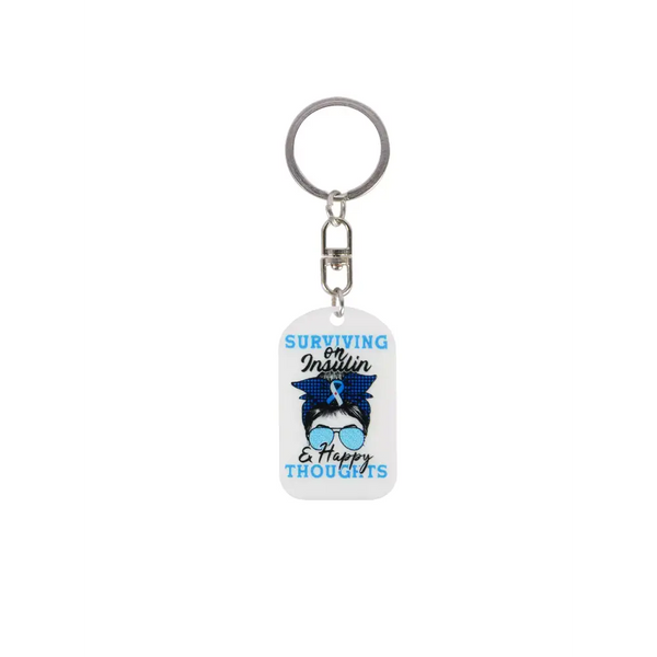 Medical Awareness Keychain for insulin support with blue ribbon design.