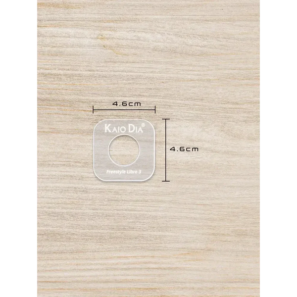 CGM Sensor Patch Template on wooden surface with 4.6 cm measurements.