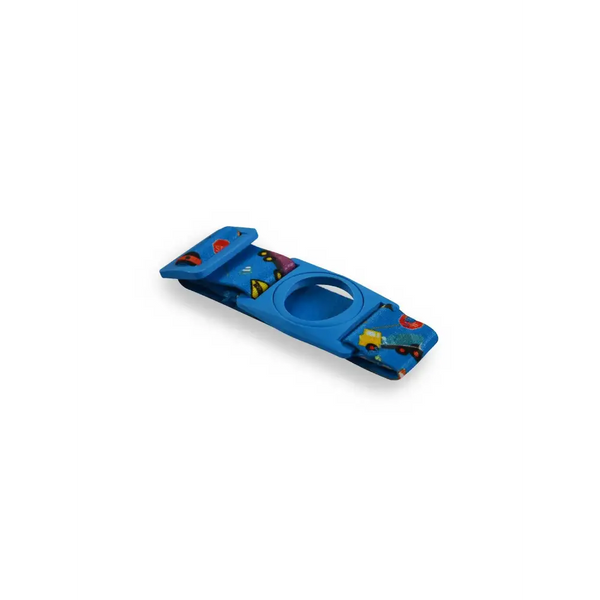 Blue plastic skateboard with cartoon designs for Dexcom G7 Sensor Dia-Style Armband