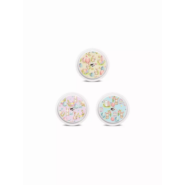 Three round decorative containers for Freestyle Libre blood glucose monitor stickers
