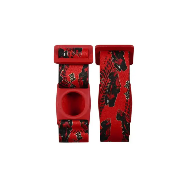 Freestyle Libre 3 sensor armband for children with red and black print, designed for comfort and durability.