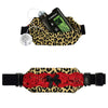 Leopard print insulin pump body pouch with red lace and black bow detailing, secure fit with reinforced infusion tube opening.