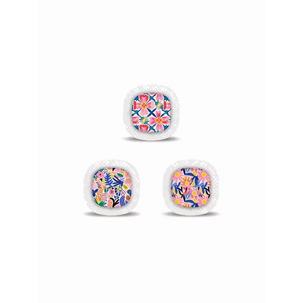 Medtronic Simplera CGM Stickers with Playful Motifs in vibrant floral designs.