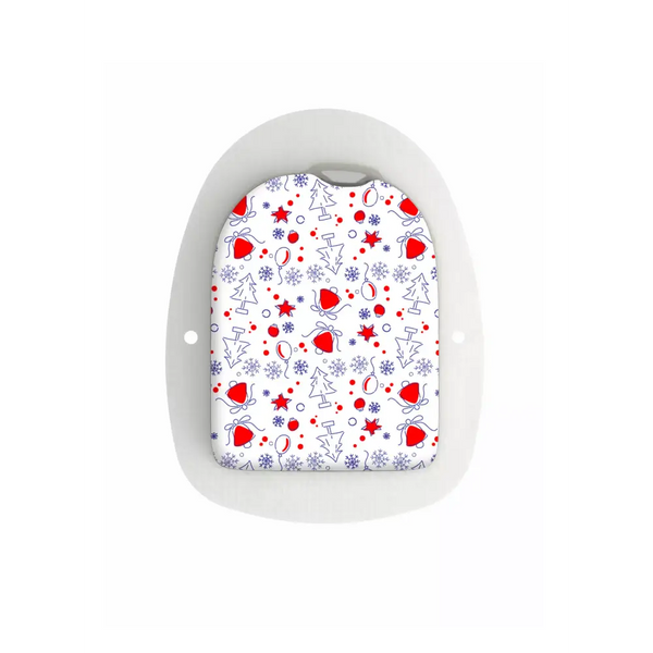 Backpack featuring Omnipod Pod Stickers with heart and star pattern for Christmas 2024