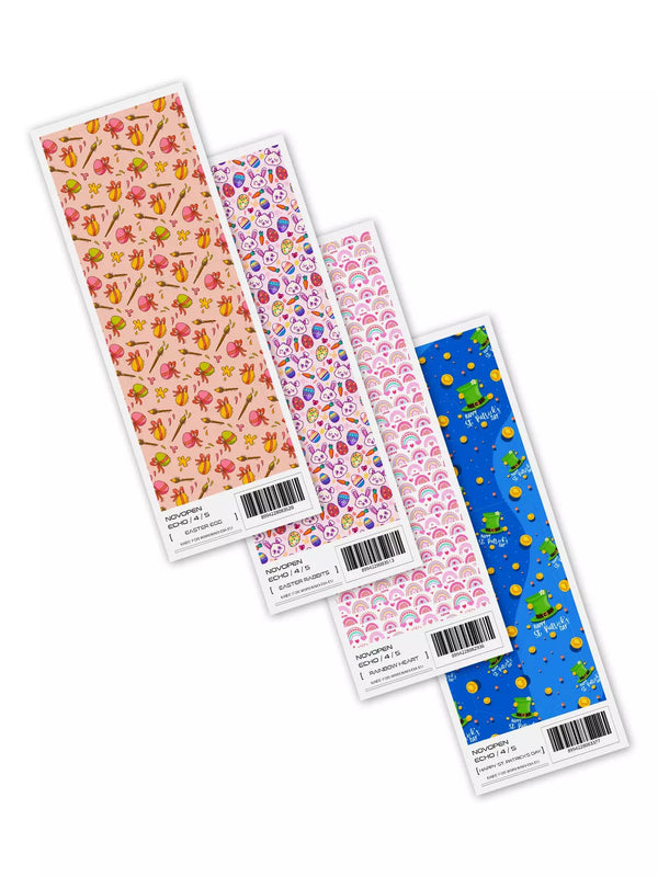 Easter Edition 2024 Novopen Echo insulin pen stickers in colorful designs.