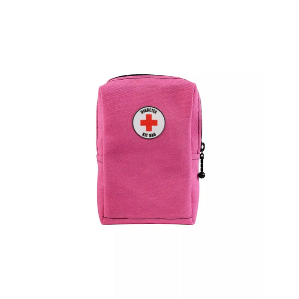 Pink Dia-T1D Mini Kit Bag for diabetics with diabetes kit symbol, compact design ideal for essentials.