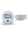Large tin box for hypo treats by Kaio-SMT, 7 cm diameter, 2.5 cm height, diabetes accessory.