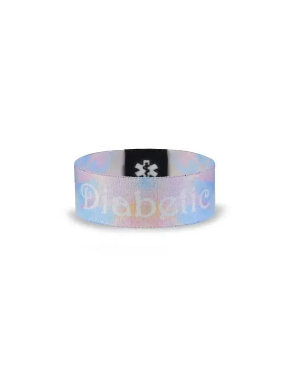 Reversible Diabetes Awareness Wristband in summer colors with "Diabetic" text.