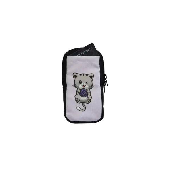 Kid-friendly vertical insulin pump case with cute cat print, includes Dia-Cool pack, fits belts.