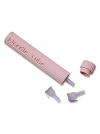 insulin pen needle storage tube peach pink with needles showing capacity and secure storage functionality
