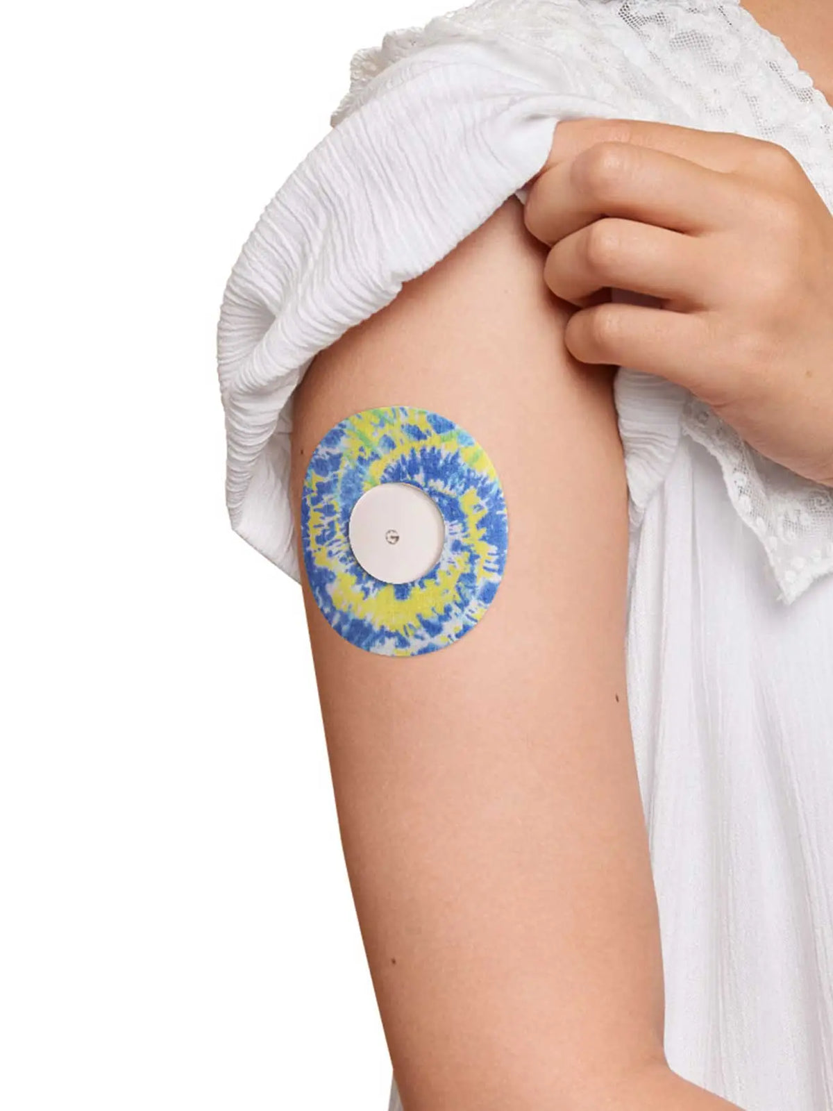FreeStyle Libre 2 adhesive patch, Color Splash, tie-dye design on the arm