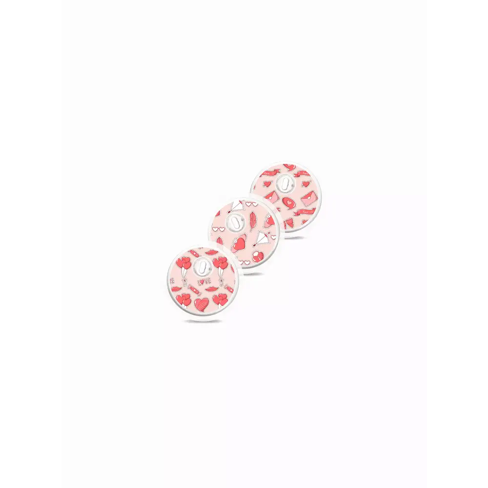Libre 3 Sensor Stickers Valentine Edition 2024, set of three, with vibrant heart and love designs, water-resistant, for Freestyle Libre 3.