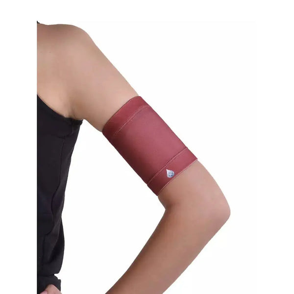 Children wearing a Dia-Band armband for secure blood glucose sensor protection in plain colors.