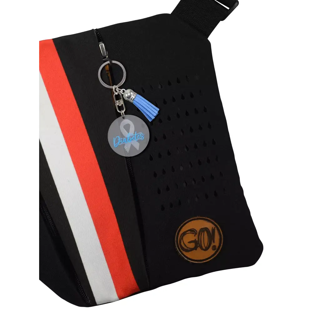 Medical Awareness Keychain on bag for Diabetes Awareness, practical and stylish accessory.