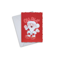 Christmas greeting card featuring Santa Claus design with "Oh Oh Oh" text, paired with an envelope.