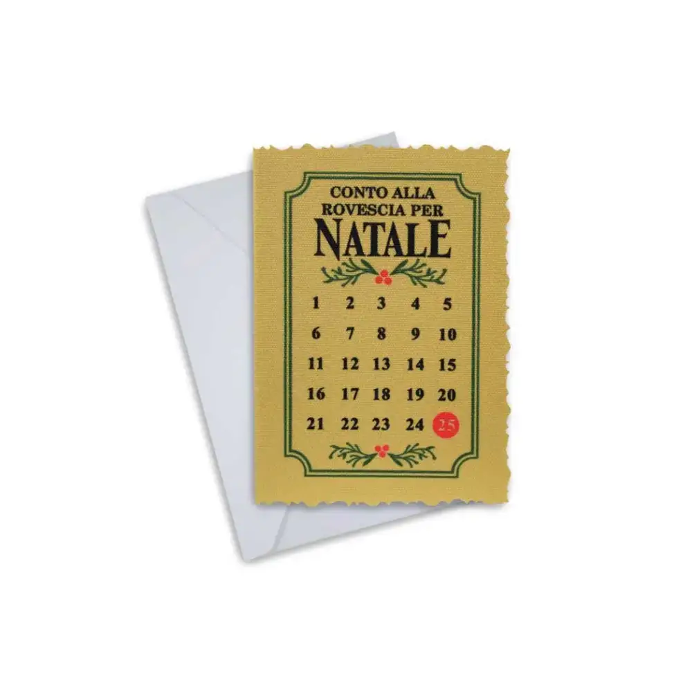 Christmas greeting card featuring an Italian countdown design with envelope.