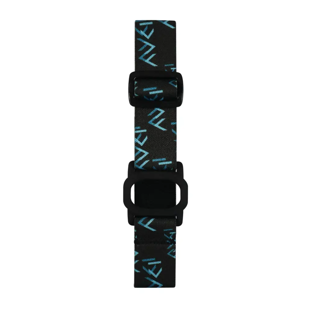 Buzud CGM Adjustable Armband - Dia-Style, black elastic band with blue pattern, designed for secure and comfortable CGM sensor placement.