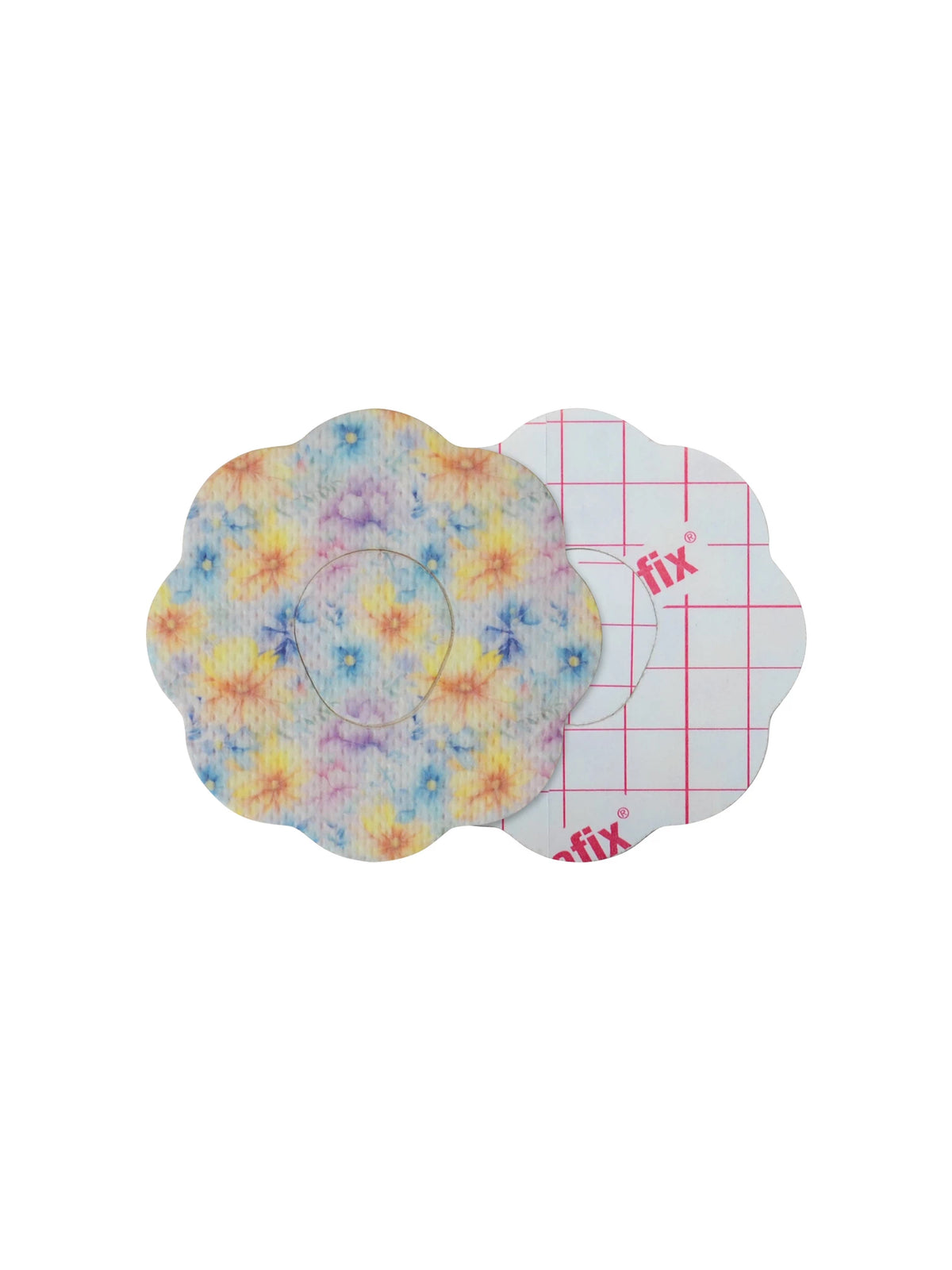 Dexcom G7 adhesive patch, cookie shape, front and backing