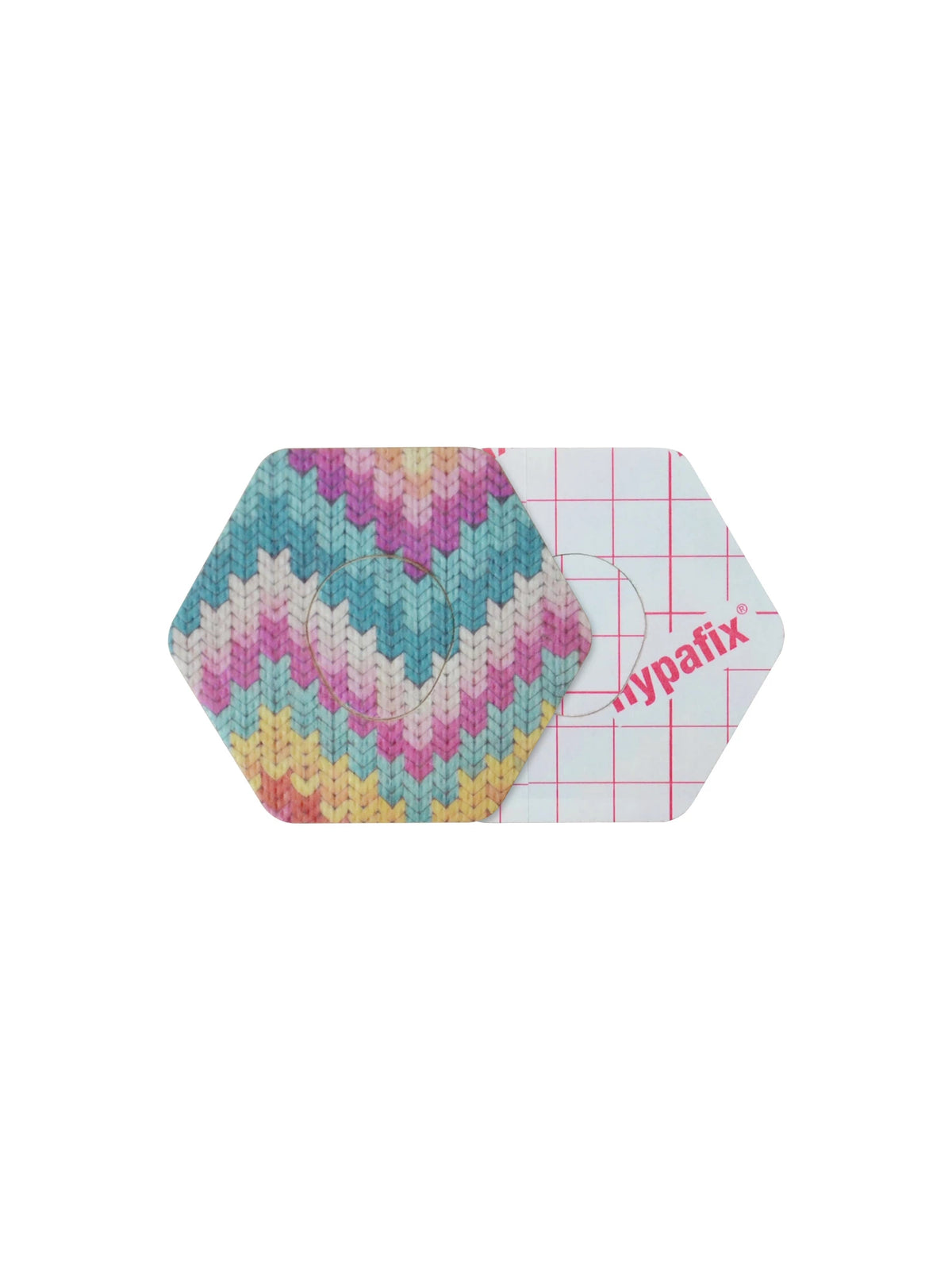 Dexcom G7 adhesive patch, hexagonal shape, front and backing