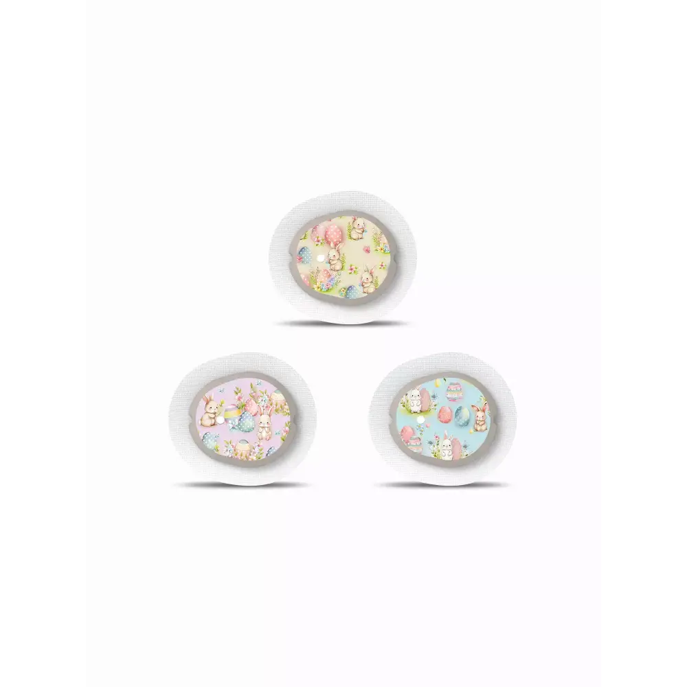 Three Easter-themed decorative patches for Dexcom G7 blood glucose monitor stickers