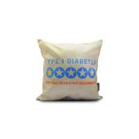 Diabetes Awareness Pillow Cover with humorous Type 1 Diabetes design, 40x40 cm.