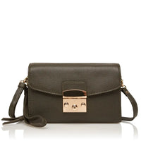Feminine leather shoulder bag for diabetics with adjustable strap and secure clasp