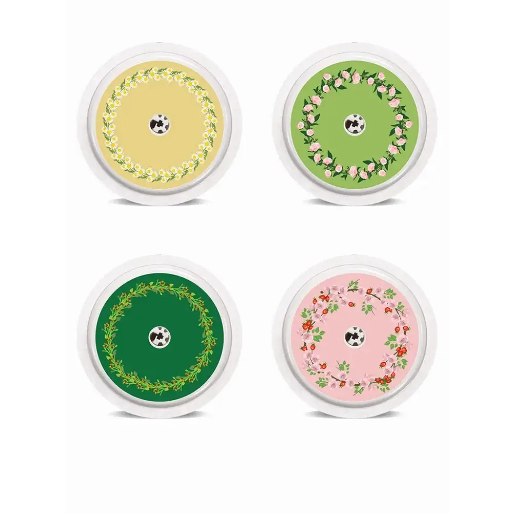 Floral Freestyle Libre stickers for sensor, water-resistant vinyl, 4-piece set.