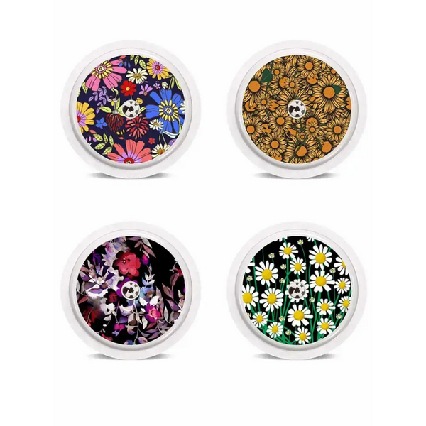 Freestyle Libre sensor stickers with floral designs for girls, waterproof vinyl.