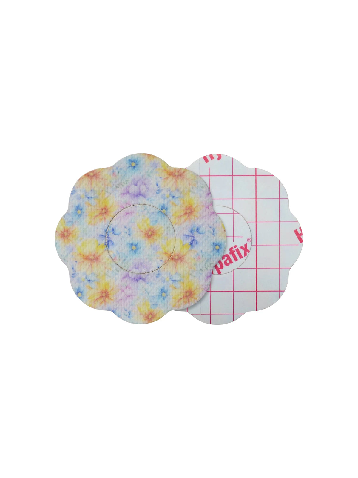 FreeStyle Libre 2 adhesive patch, cookie shape, front and backing