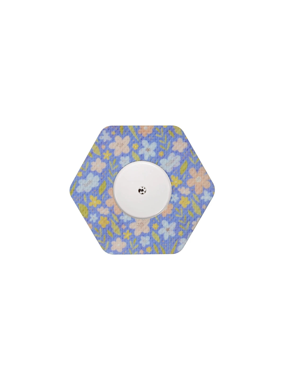 FreeStyle Libre 2 hexagonal shape patch in Meadow floral design, breathable adhesive patch to help support sensor wear