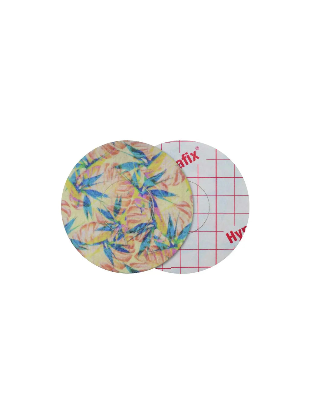 FreeStyle Libre 2 adhesive patch, Tequila Sunrise design, front and backing