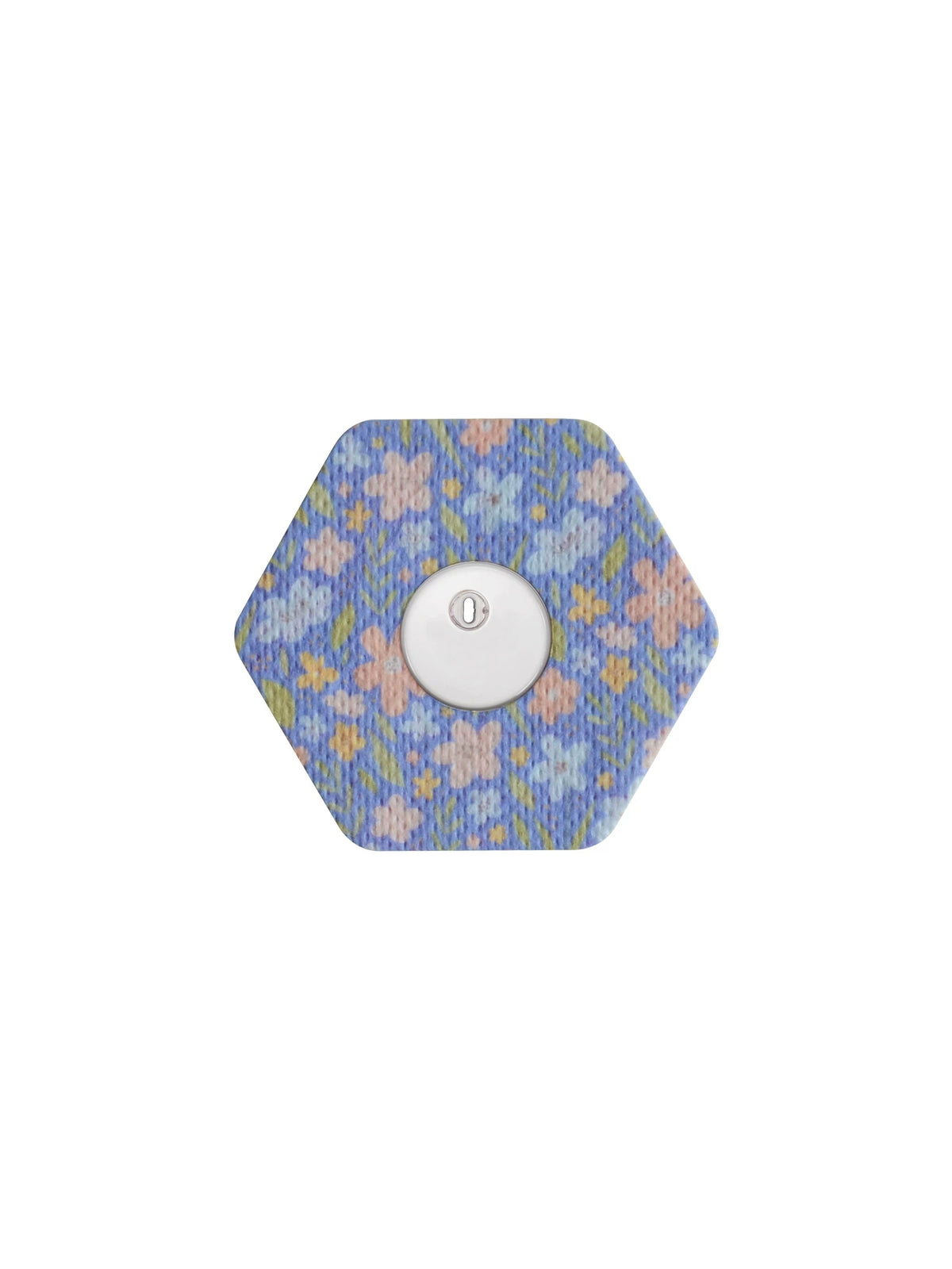 FreeStyle Libre 3 hexagonal shape patch in Meadow floral design, breathable adhesive patch to help support sensor wear