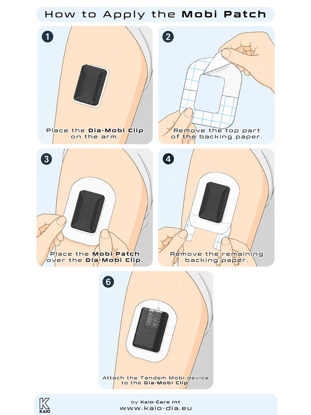 How to apply the Tandem Mobi adhesive patch over the Dia-Mobi Clip, step by step