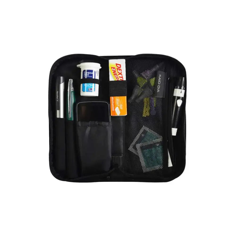 Diabetic travel case with compartments for insulin pens, glucose meter, and supplies, Dia-MidiCase Summer Vibes edition.