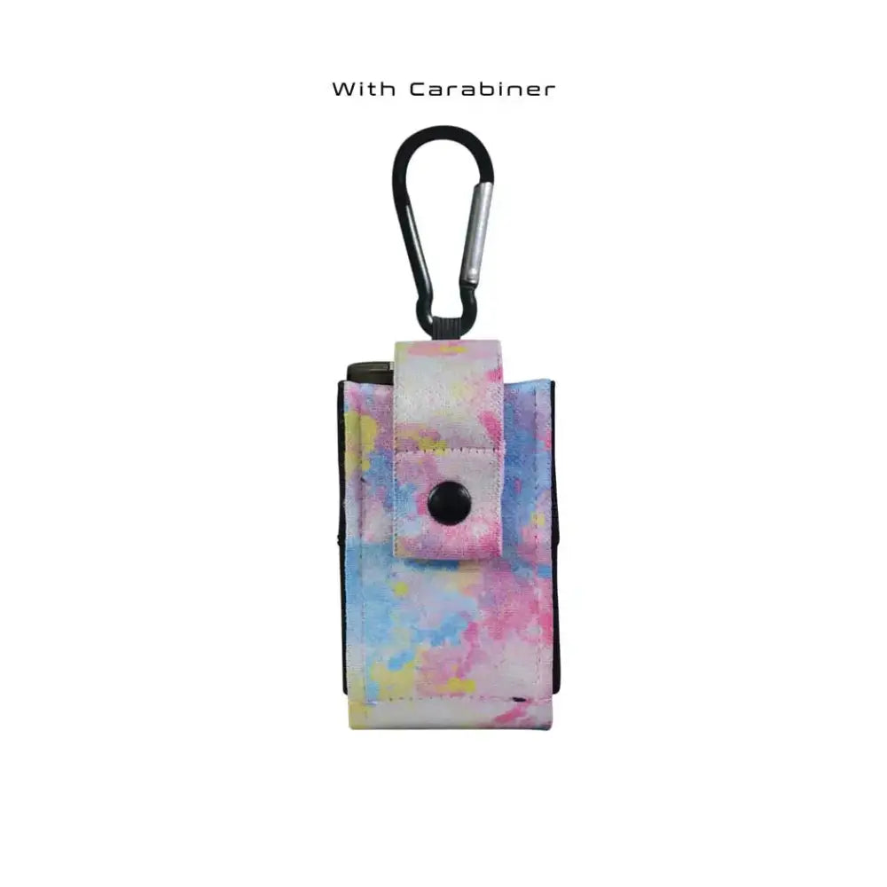 Insulin pump pouch with carabiner in vibrant summer colors.