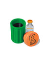 Kaio insulin vial protector with green body and orange cap for safe daily insulin vial storage