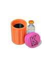 Kaio insulin vial protector with orange body and pink cap for standard 10ml insulin vial protection
