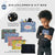 Children's diabetes kit bag with colorful designs and a child holding it.