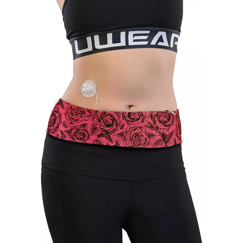 Lightweight floral insulin pump waist belt providing comfort and secure fit.