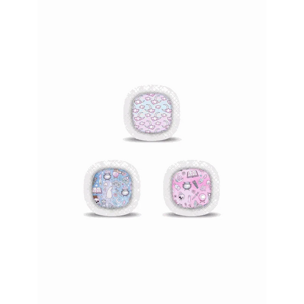 Medtronic Simplera CGM Stickers featuring playful motifs in vibrant designs for sensor personalization and protection.