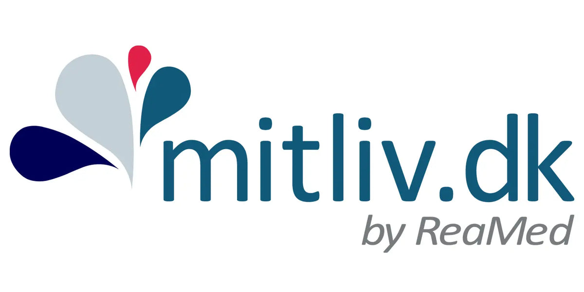 Mitliv.dk by ReaMed logo with blue, grey, and red heart-shaped elements. Image