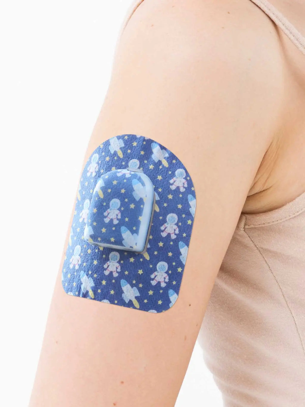 Omnipod pod adhesive patch, Astronaut design, on the arm