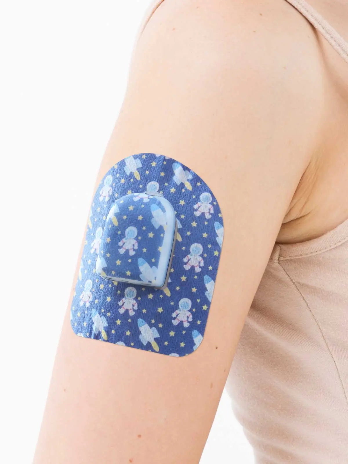 Omnipod pod adhesive patch, Astronaut design, on the arm