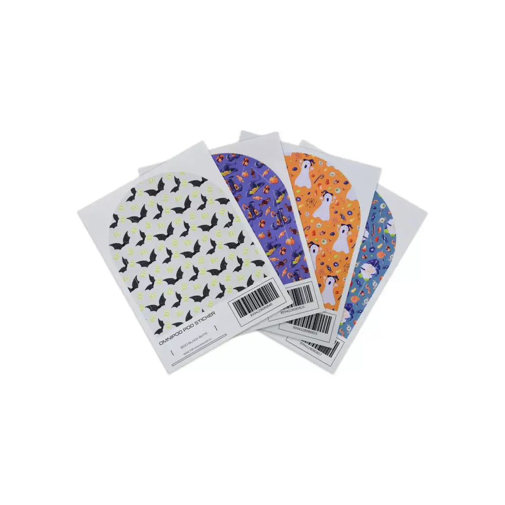 Halloween edition Omnipod POD stickers with spooky designs for insulin pumps.