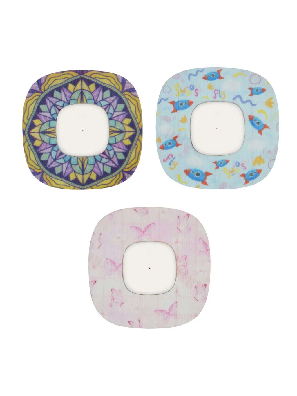 Simplera Sync adhesive patches for kids, mandala, butterflies and rockets designs