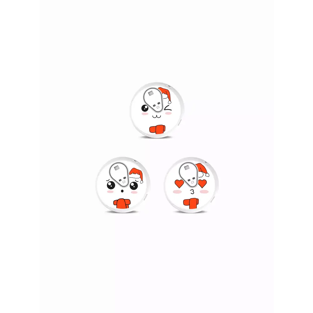 Three cartoon snow globes with face designs and red accents for Sinocare iCan i3 CGM