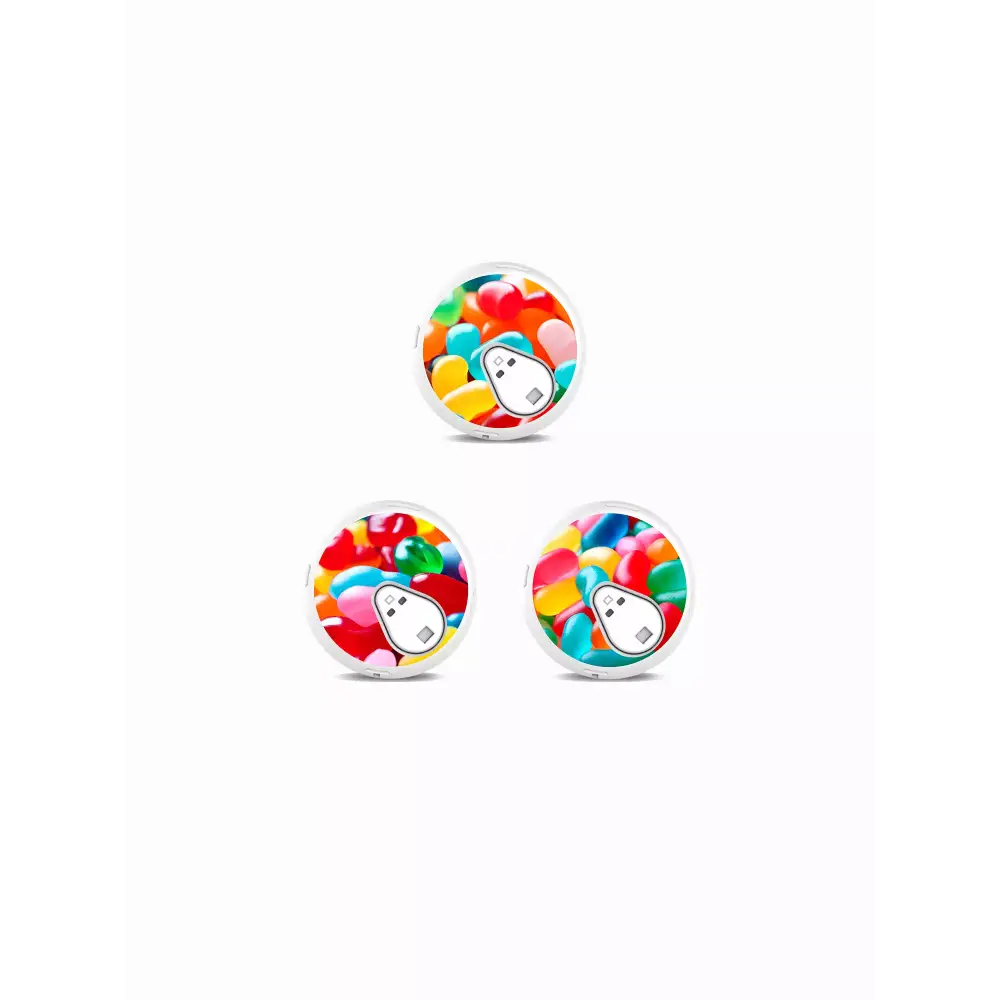 Sinocare iCan i3 CGM Stickers in Fun Vibes Jelly Beans design. Colorful and fun jelly bean patterns to enhance your CGM sensor. 3 stickers per pack.